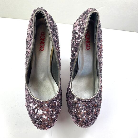 Bongo Silver Champagne Sequin Platform Heels 7.5 Disco Clubbing Formal Party - Picture 7 of 14